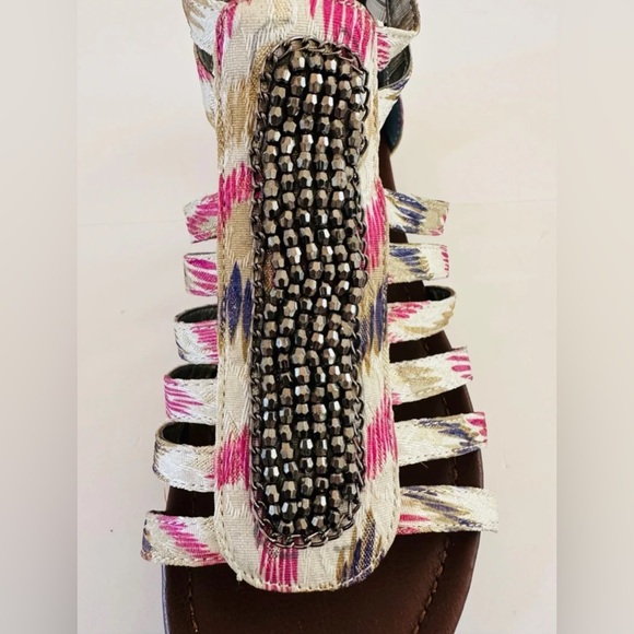 Lane Bryant Strappy Beaded Boho Sandals with Back Zip & Side Buckles size 8W - Picture 9 of 11